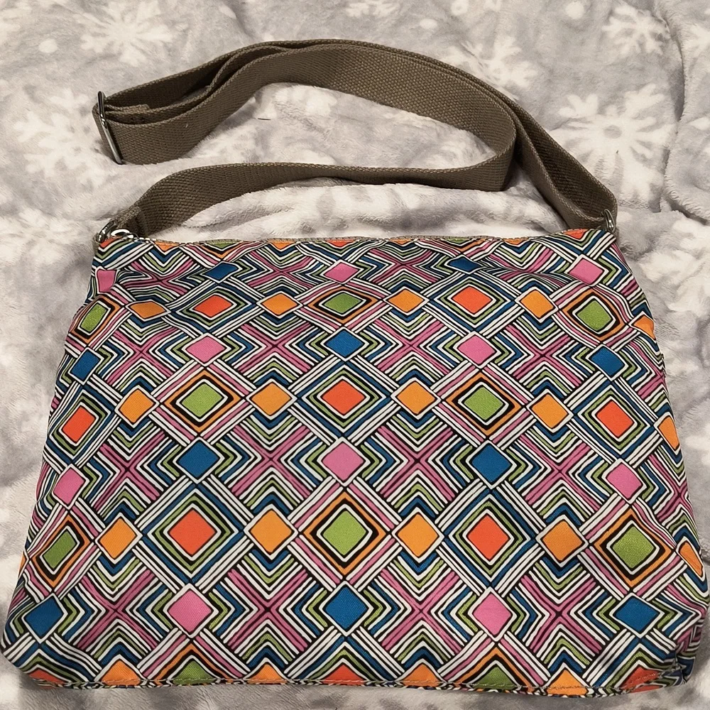 Kipling dual zip wipeable geometric print bag, EUC, 13